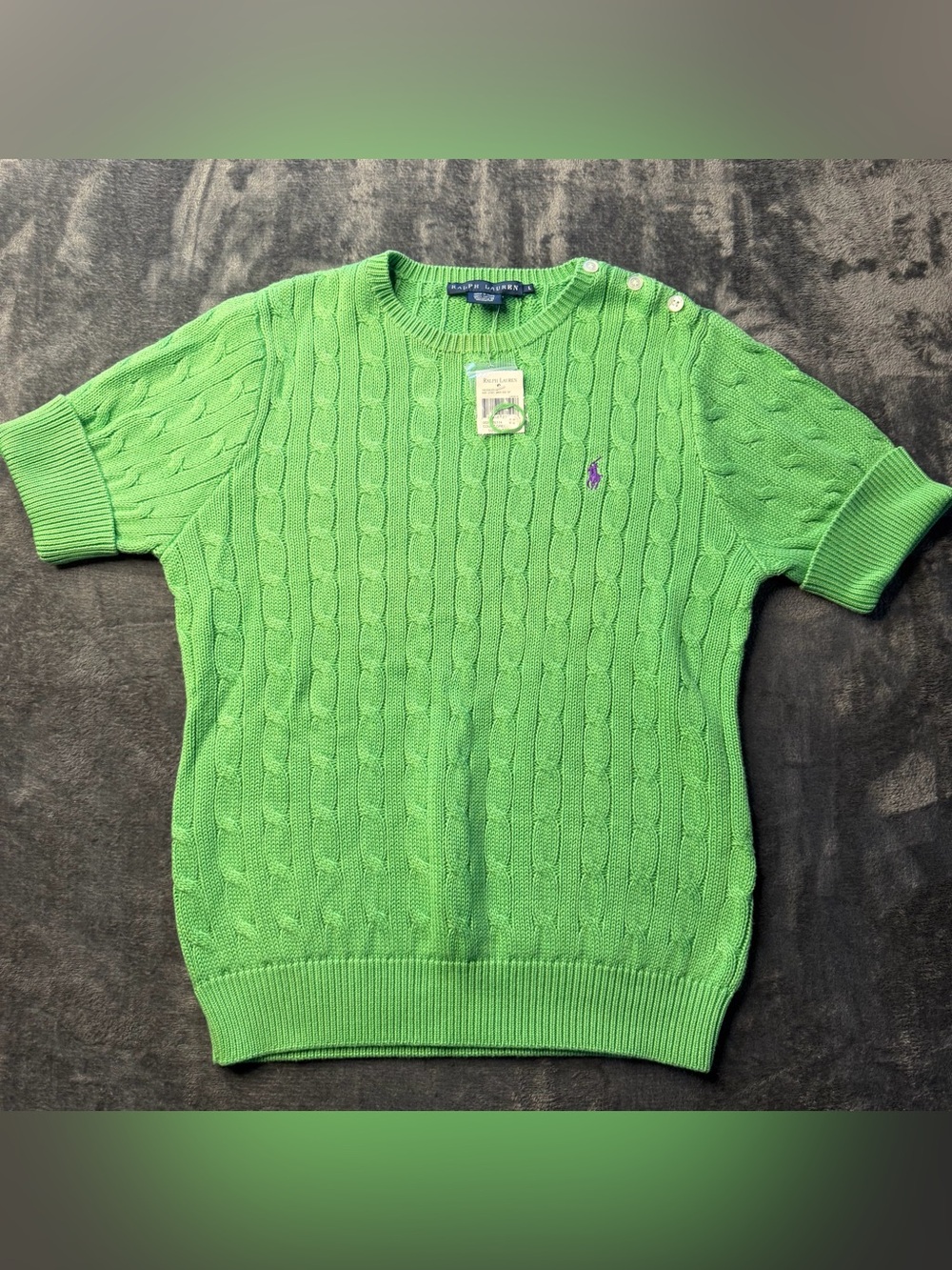 Ralph Lauren Bright Green Short-Sleeve Cable Knit Sweater